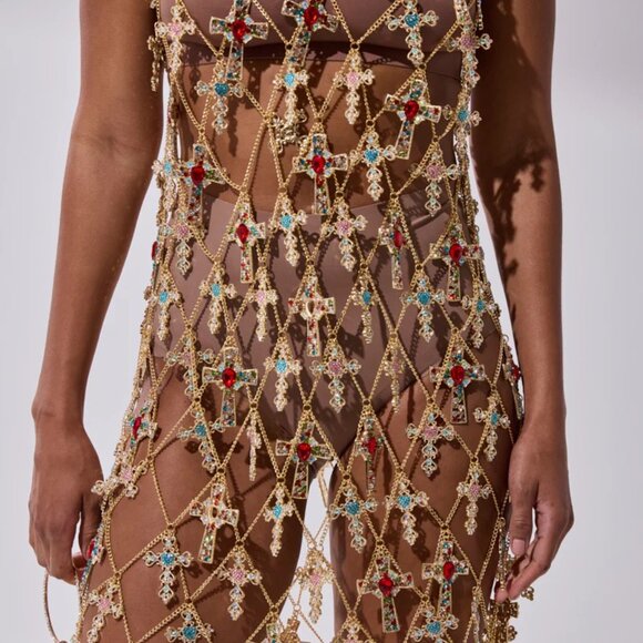 AKIRA EVE CROSS CHAIN MINI DRESS Size O/SO/S - Picture 3 of 5